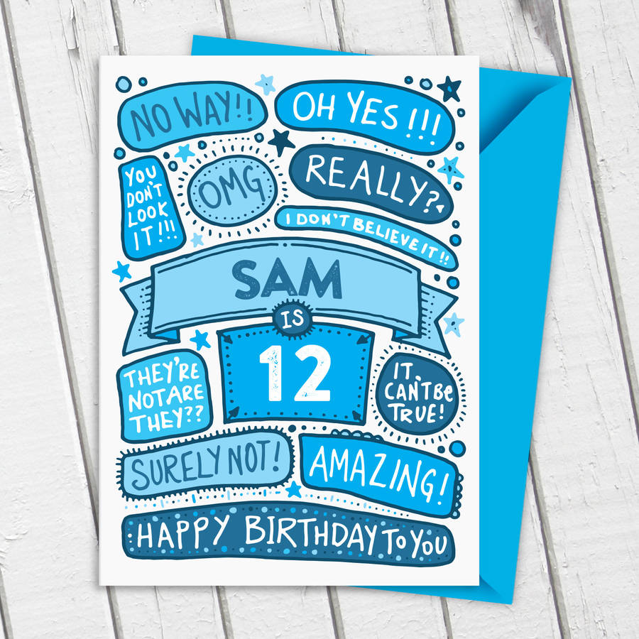 12th Omg Birthday Personalised Illustrated Card Blue By A Is For Alphabet 