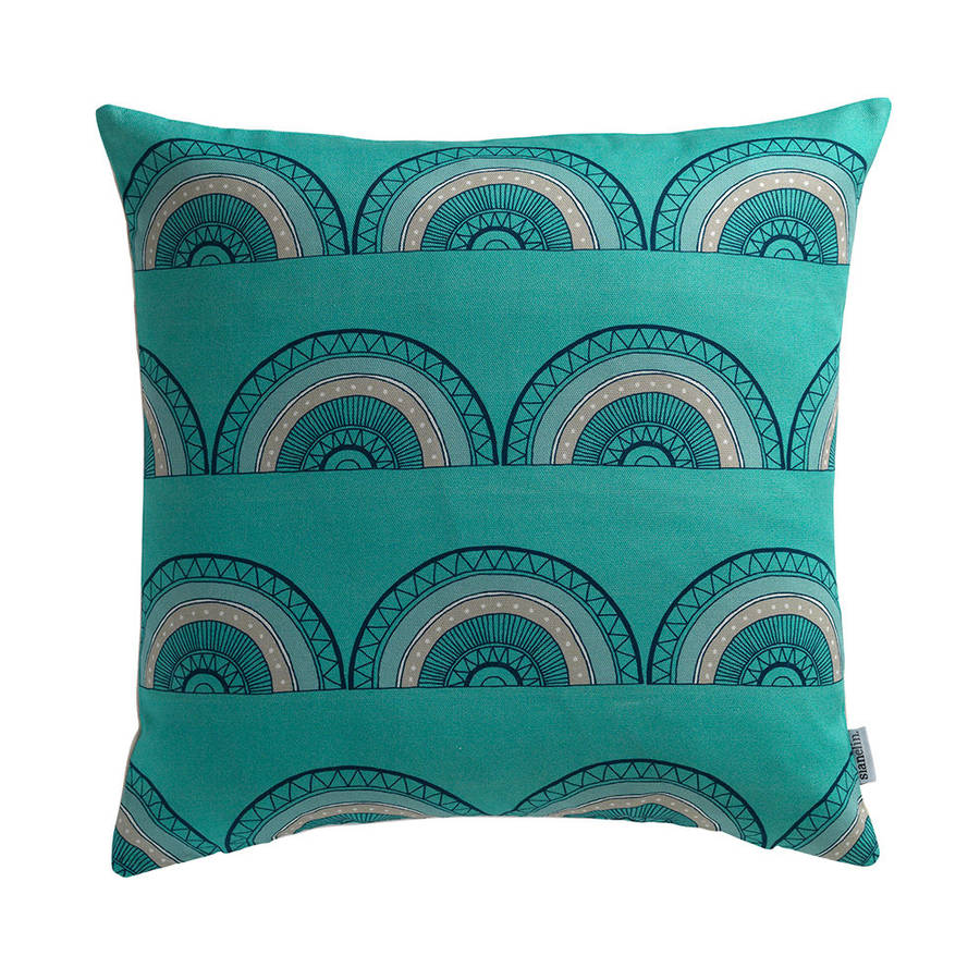 horseshoe arch turquoise cushion cover by sian elin