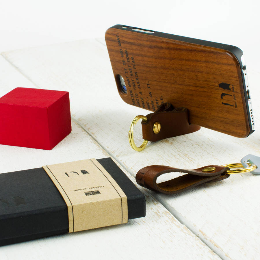 leather phone stand keyring by man gun bear