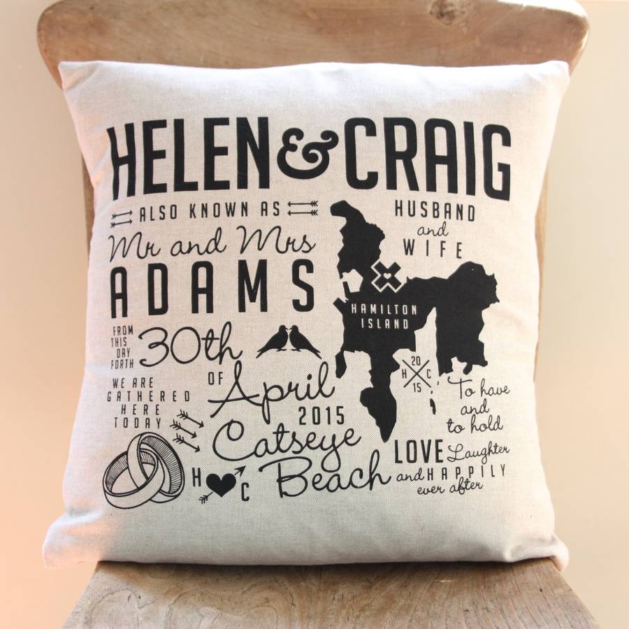 personalised wedding cushion by basil & ford