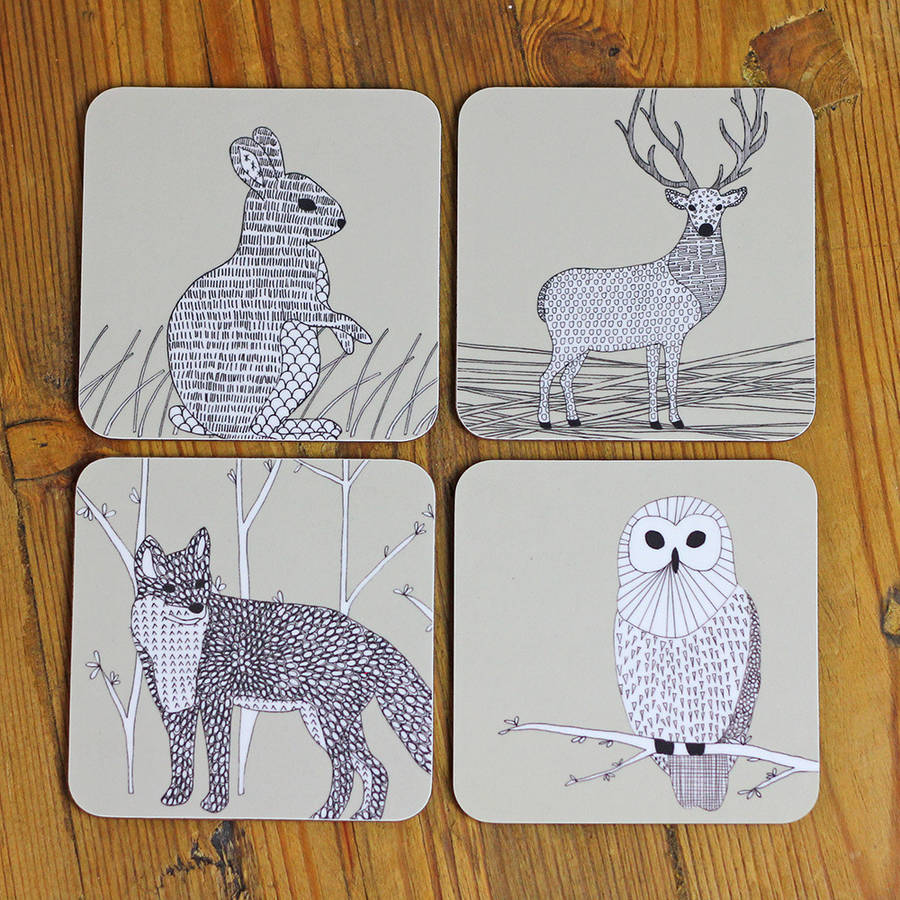 woodland animals placemat and coaster set by lil3birdy