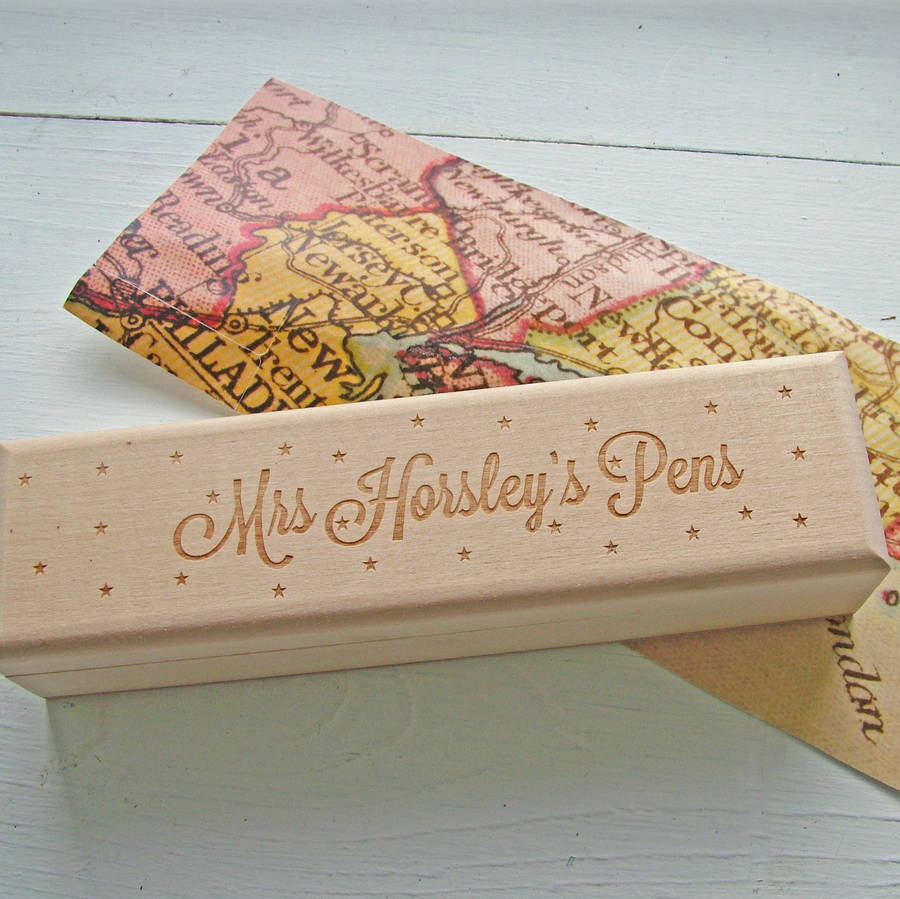 personalised engraved wooden pencil case by seahorse