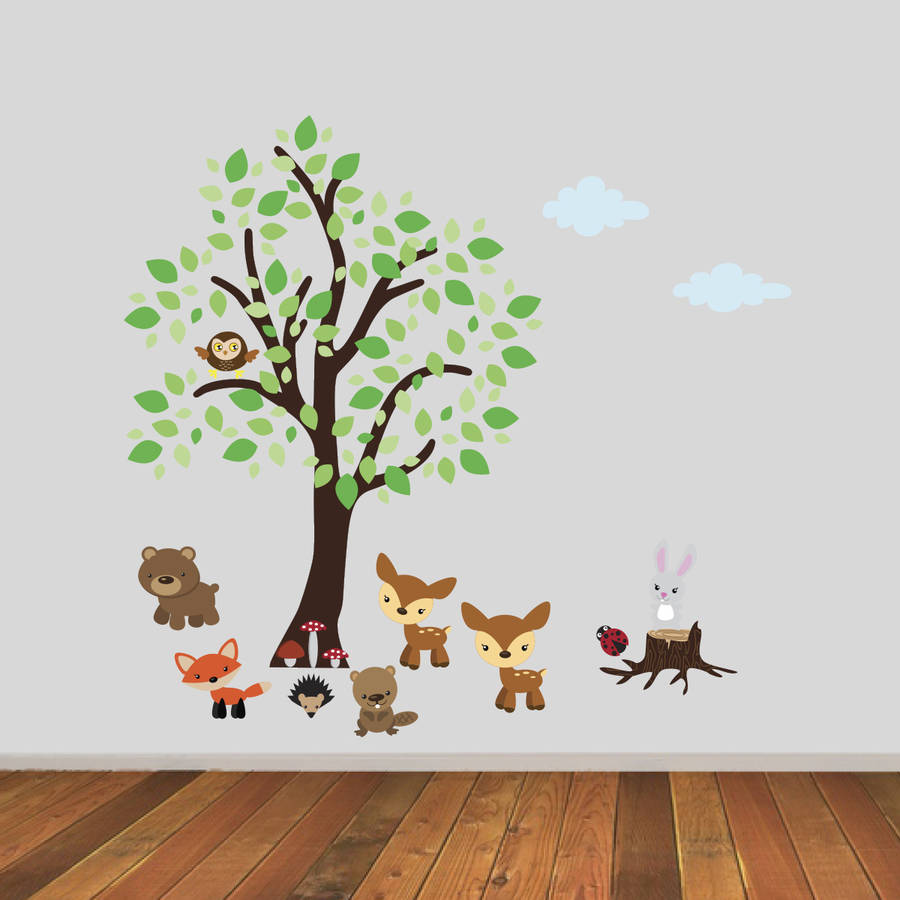 tree with woodland animals wall sticker by mirrorin