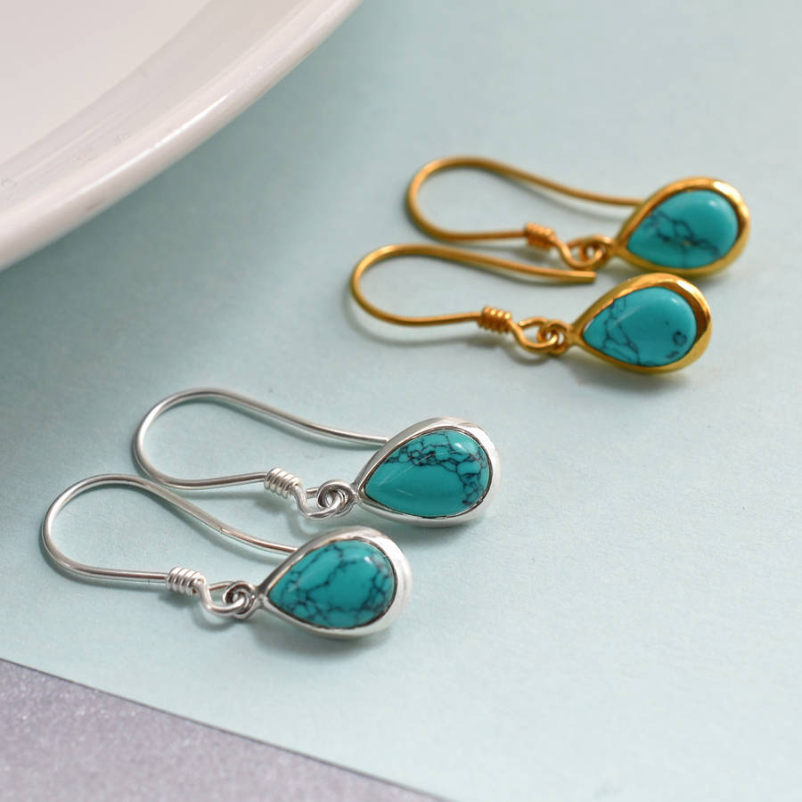 Silver Or Gold Turquoise Teardrop Earrings By Martha Jackson Sterling