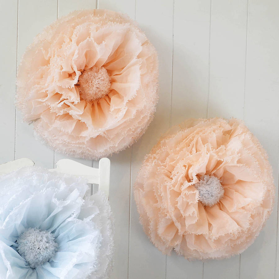 three pastel hand dyed paper flowers by pompom blossom