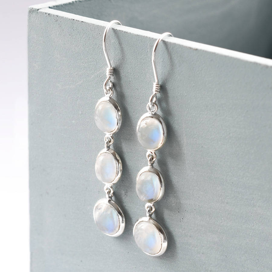 sterling silver triple moonstone oval earrings by martha jackson