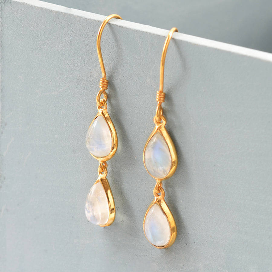 Gold Double Moonstone Teardrop Earrings By Martha Jackson Sterling