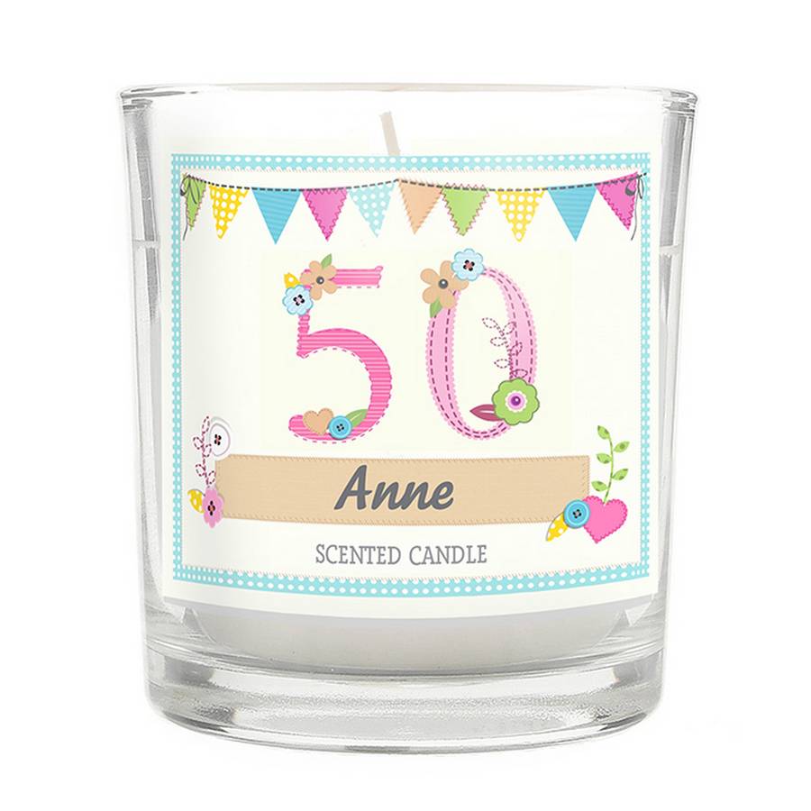 50th birthday scented personalised jar candle by chalk & cheese