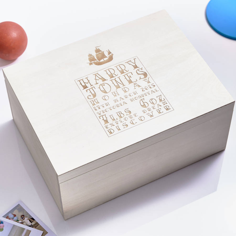 personalised nautical wooden baby keepsake box by sophia victoria joy