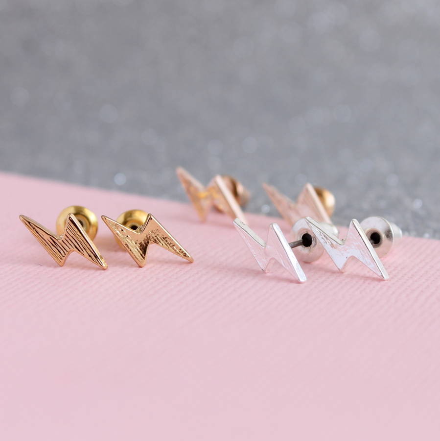 mixed metal lightning bolt stud earrings by joy by corrine smith