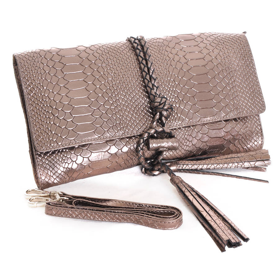 woven tassel clutch