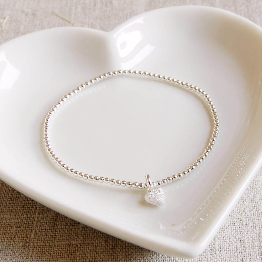 tiny silver bead bracelet with heart charm by highland angel