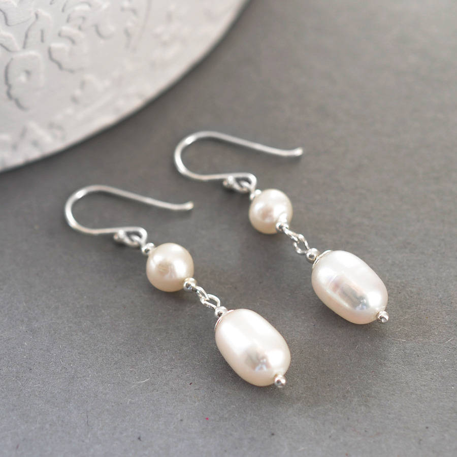 Silver Double Pearl Drop Earrings By Martha Jackson Sterling Silver