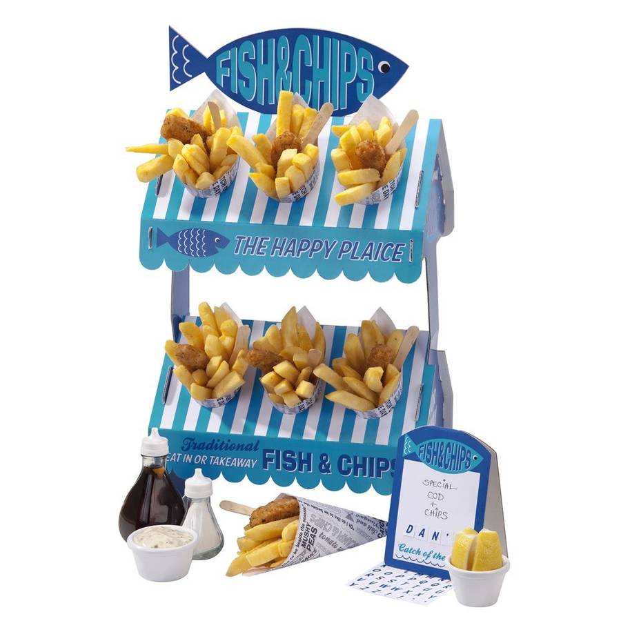 seaside fish and chips snack stand by postbox party