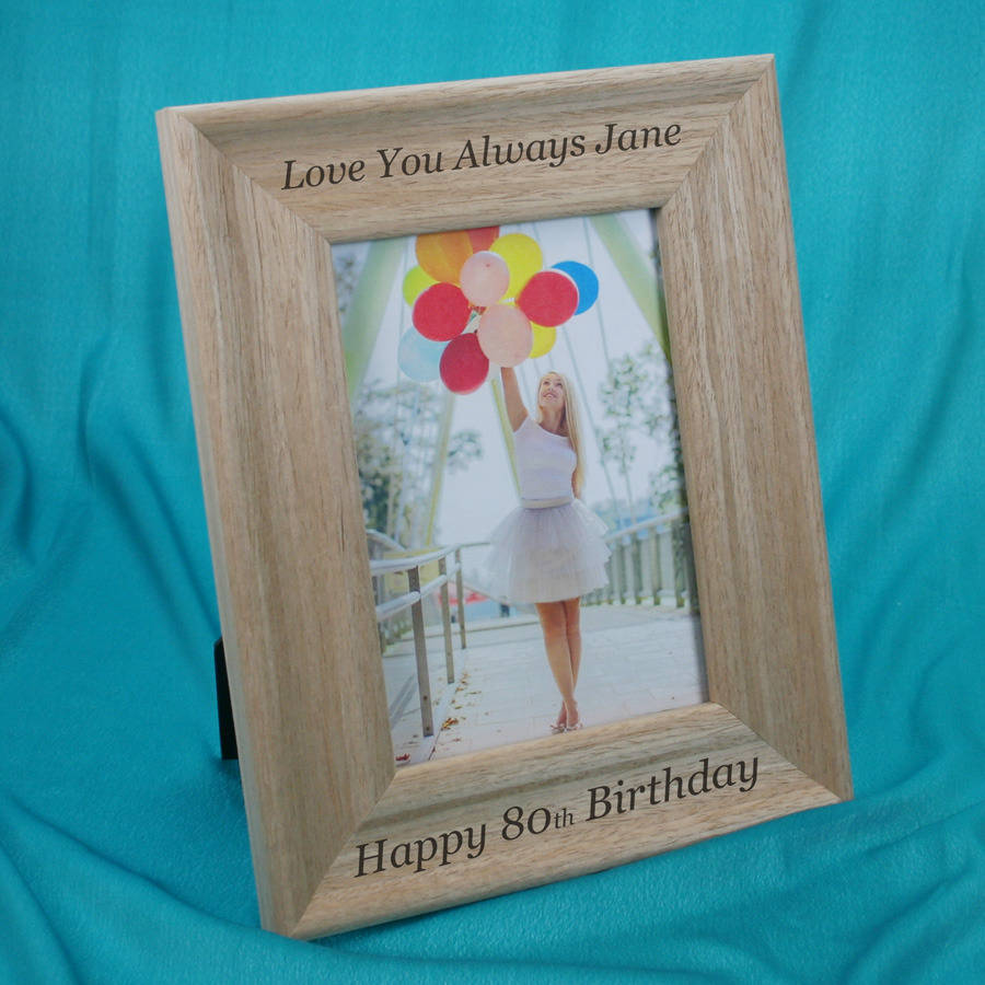 80th birthday personalised photo frame portrait in oak by