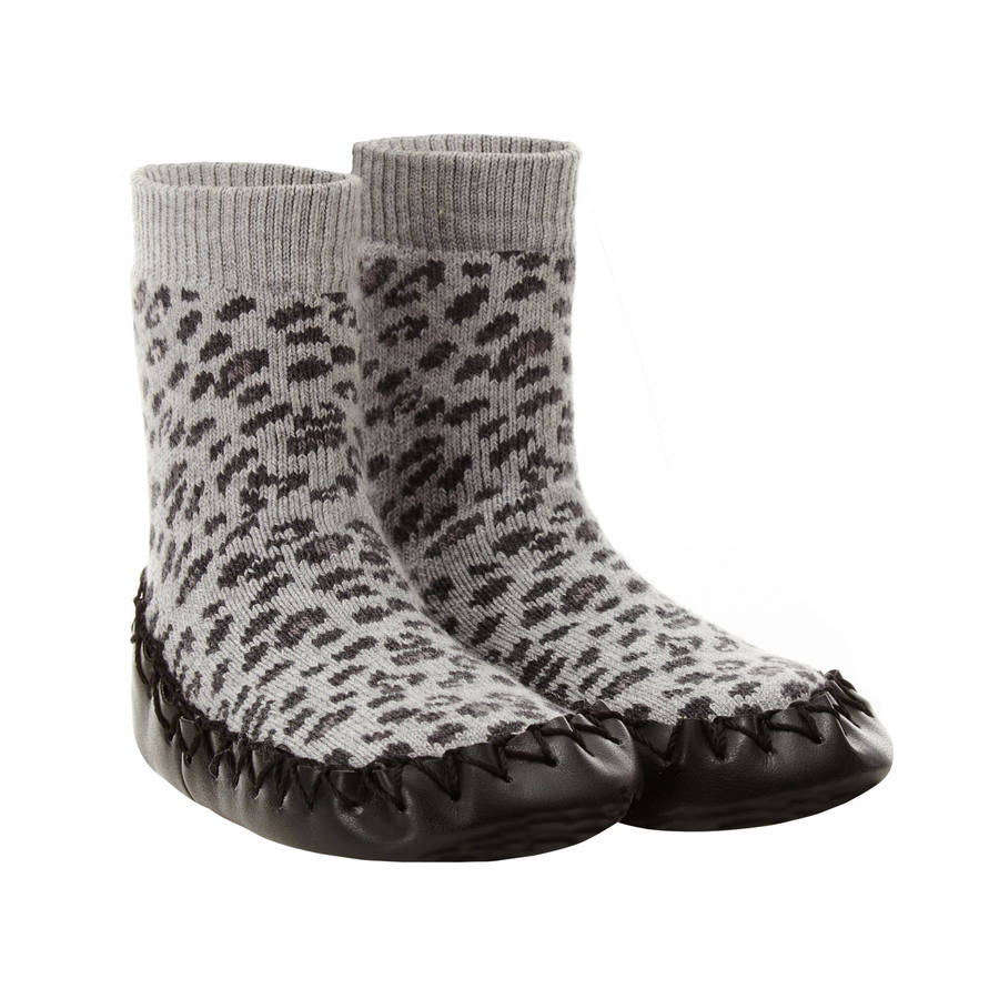 gray leopard slippers
