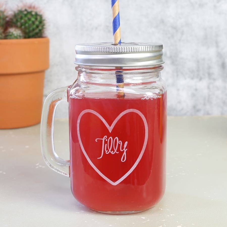 personalised mason drinking jar with engraved heart by lisa angel