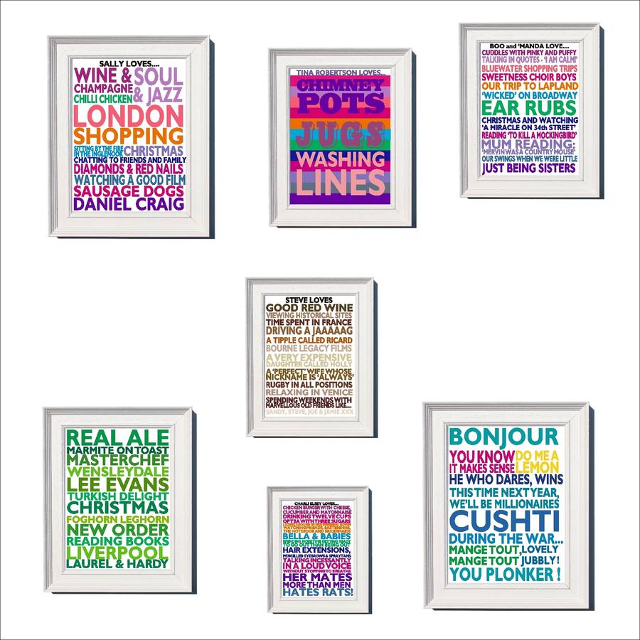 personalised 'favourite things' framed print by rael & pappie
