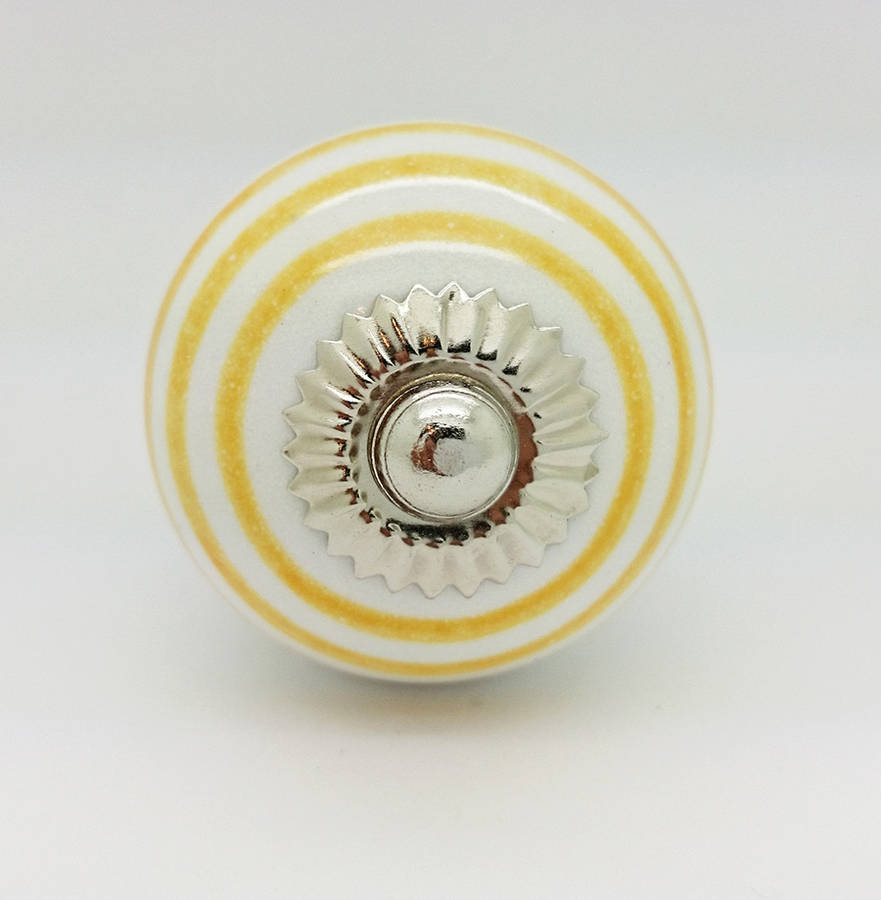 yellow striped on white cupboard door knob handle by ceramic door knobs