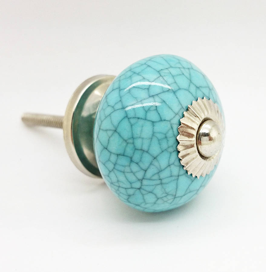 light blue crackle cupboard door knob drawer handle by ceramic door