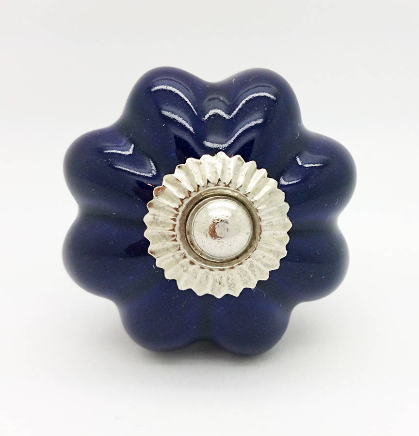 dark blue ceramic cupboard door knob drawer handle pull by g decor