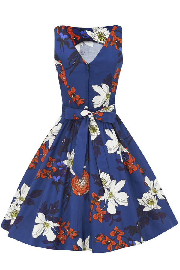 1950s vintage style japanese blue floral tea dress by lady vintage