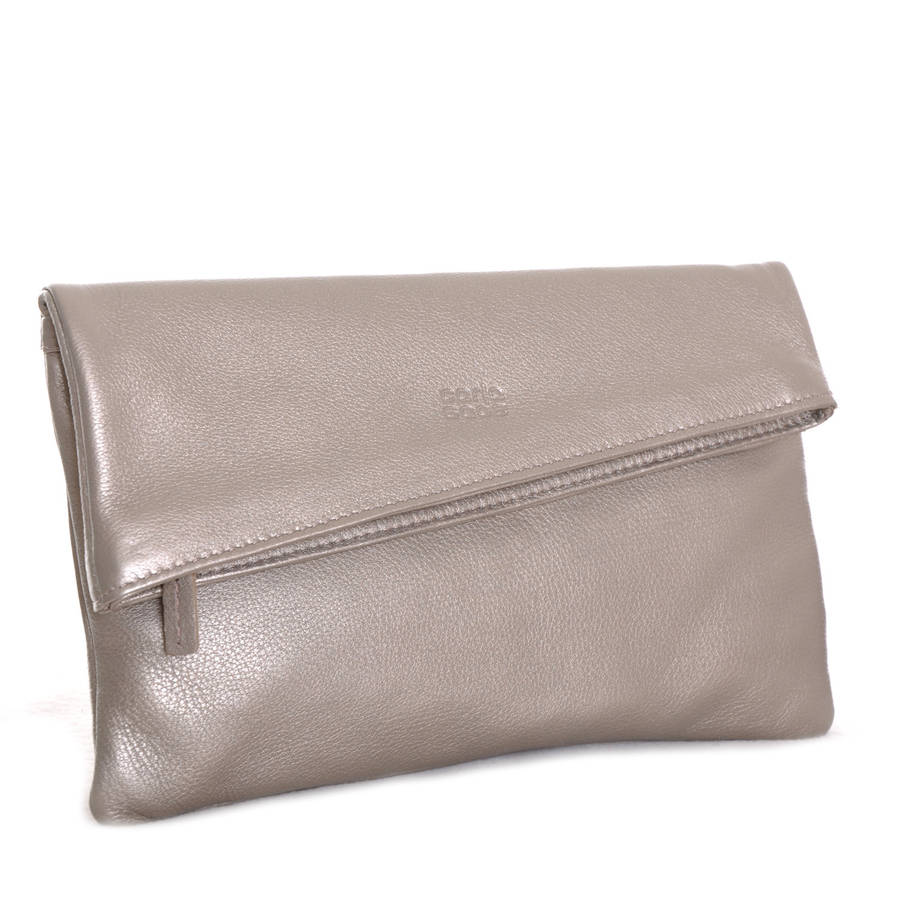 champagne leather clutch bag by vondie & will