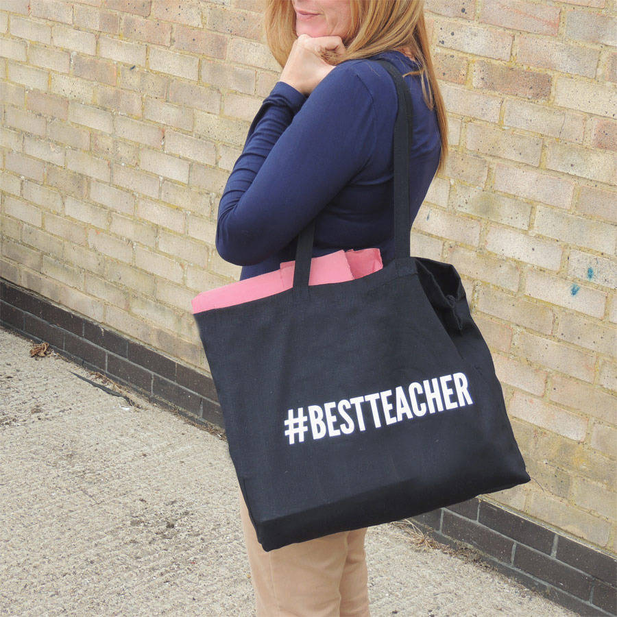 personalised tote bag, hashtag teacher design by able labels
