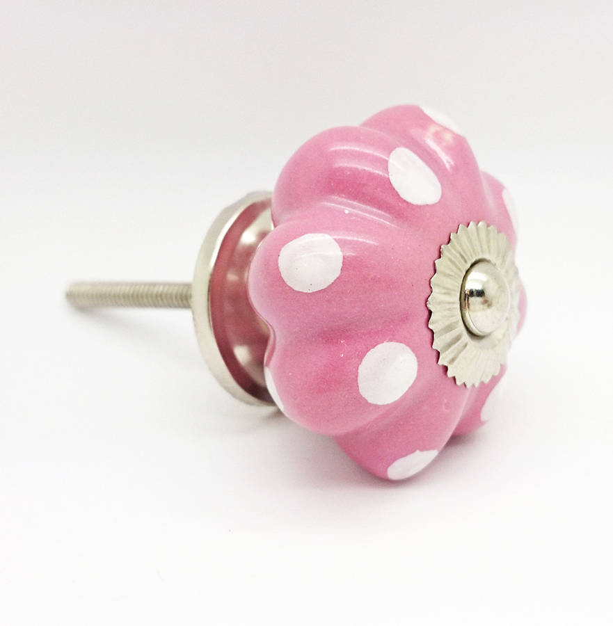 pink polka dot cupboard door knob drawer handle pull by ceramic door