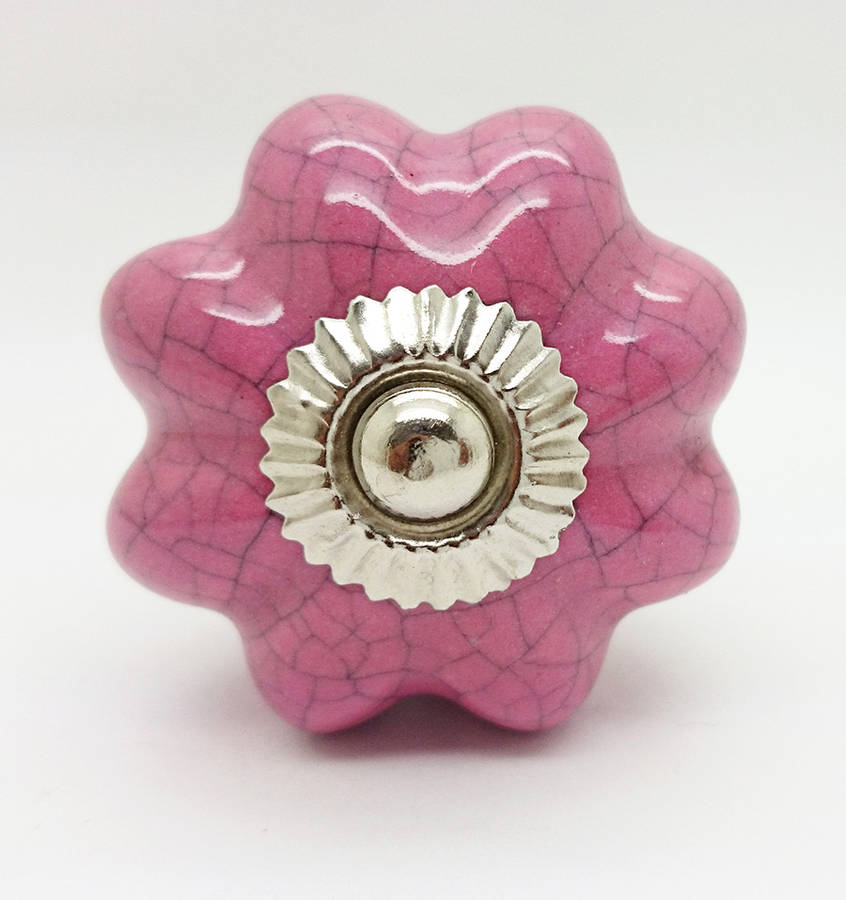 pink crackle ceramic cupboard door knob handle by g decor