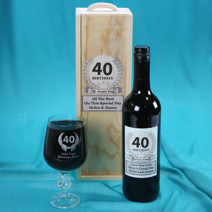 40th birthday personalised wine gift set by