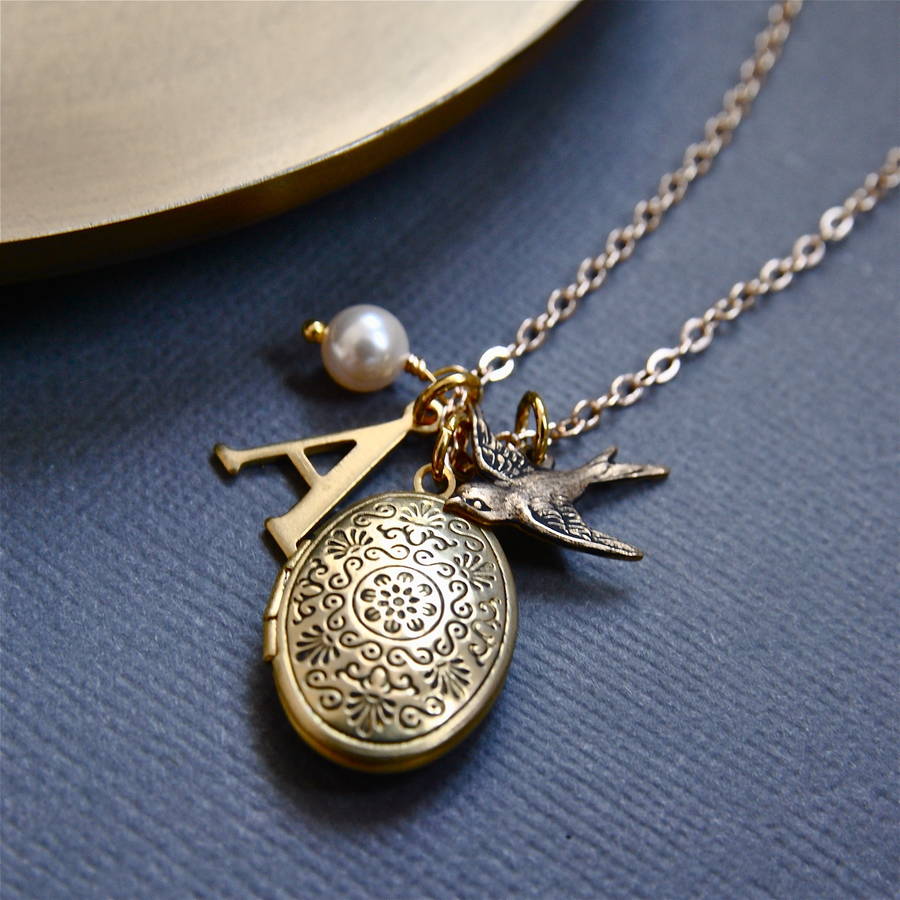 original_personalised locket necklace with bird charm