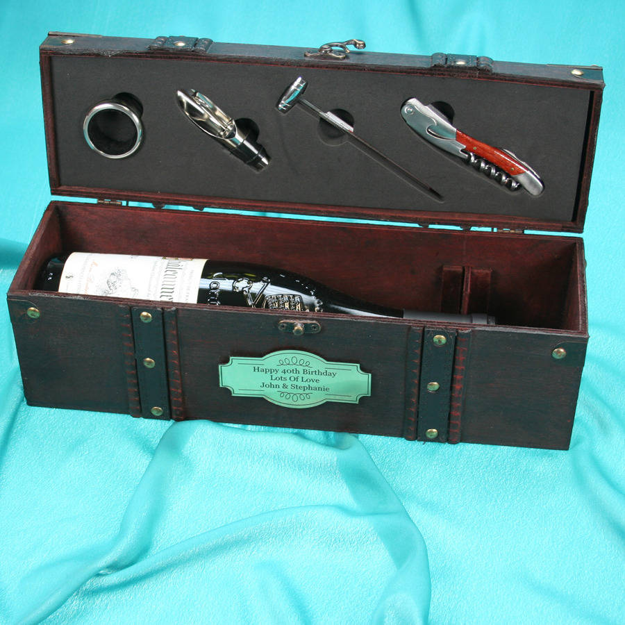 personalised wooden wine box ‘treasure chest’ by