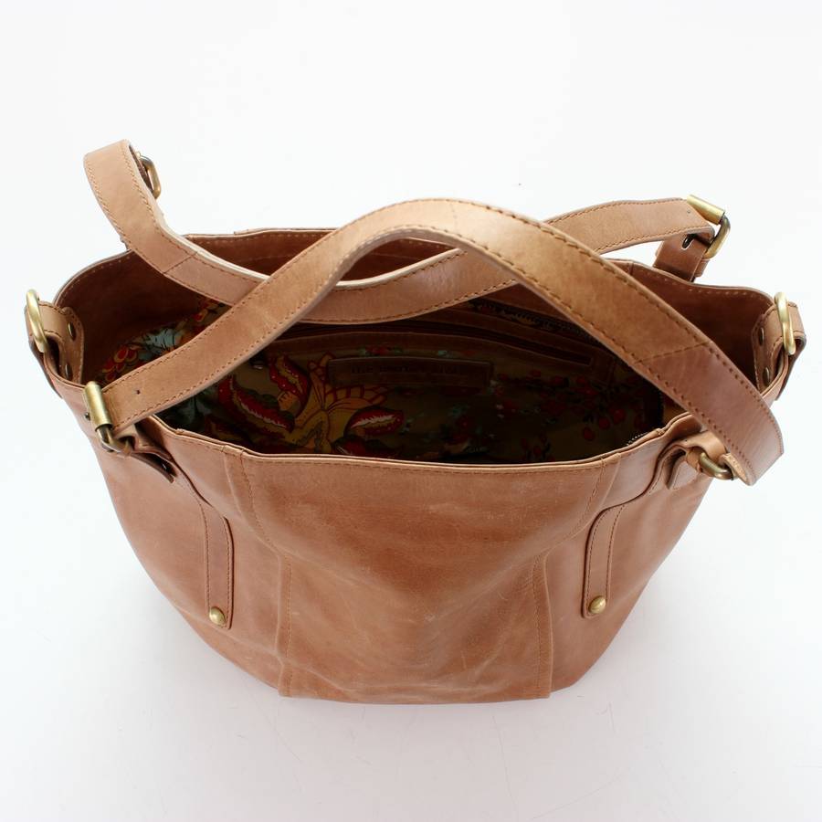 tan leather bucket tote by the leather store | notonthehighstreet.com