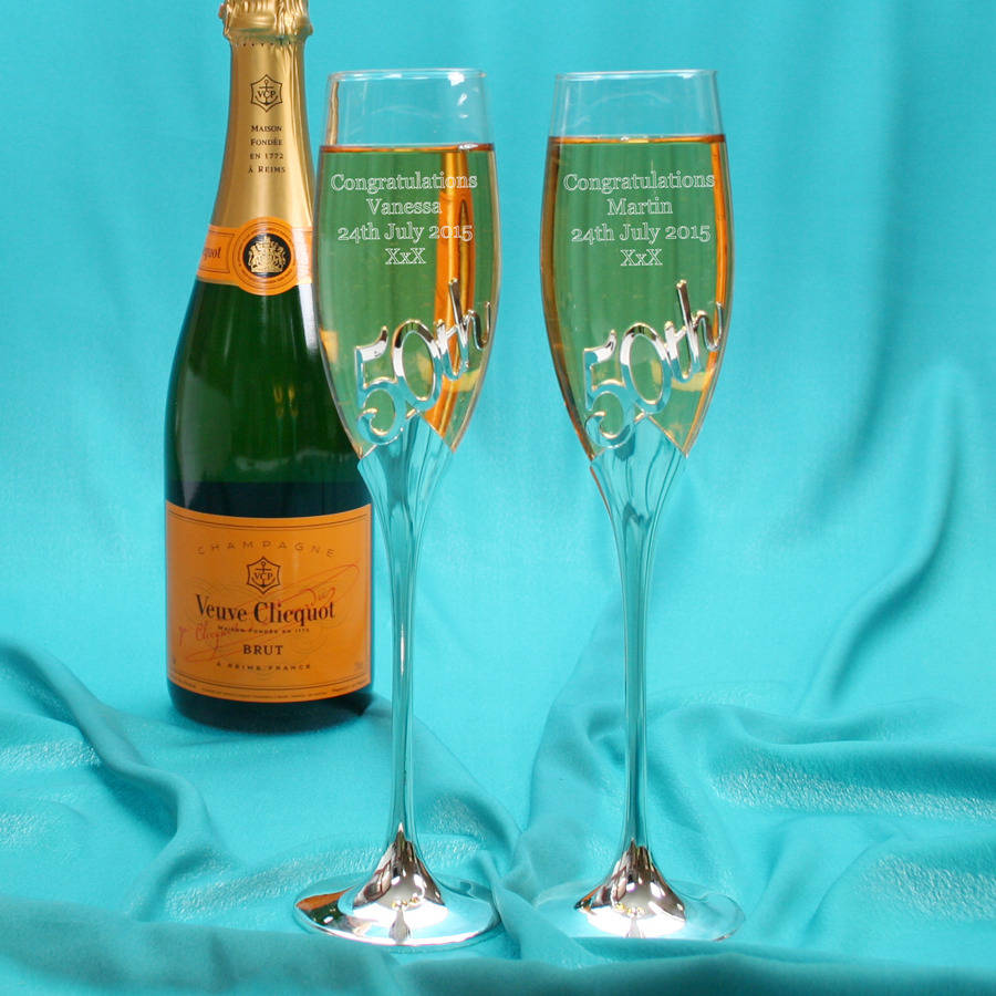 personalised 50th wedding anniversary champagne glasses by