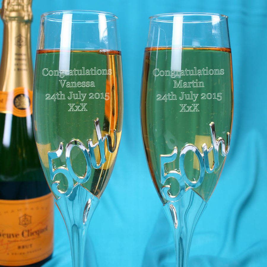 personalised 50th wedding anniversary champagne glasses by