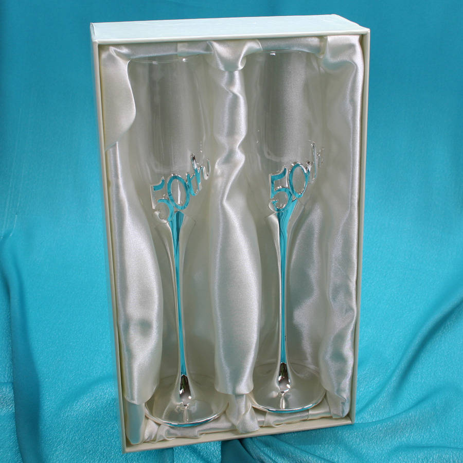 personalised 50th wedding anniversary champagne glasses by