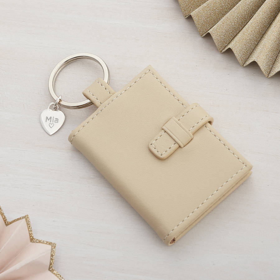 personalised silver and leather photograph book keyring by hurleyburley
