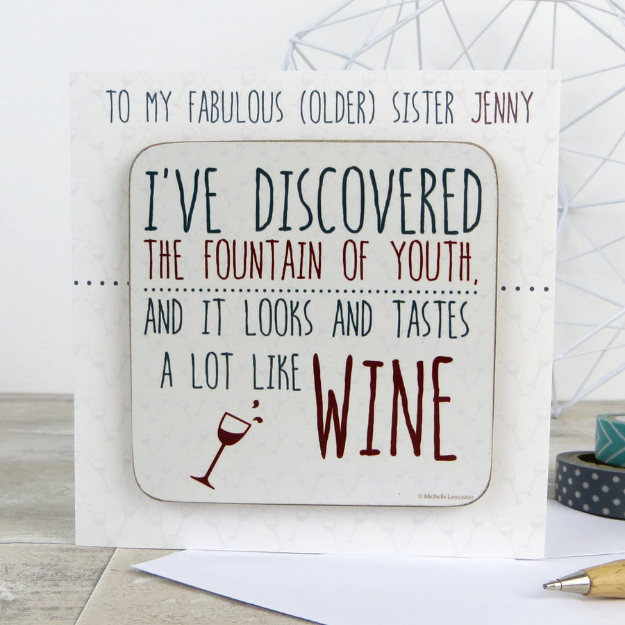 funny 'fountain of youth' wine quote card with coaster by wink design