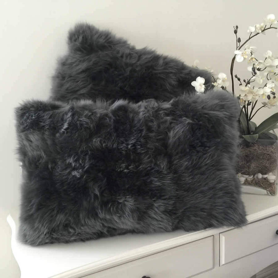 steel grey luxury sheepskin bolster cushion by cowshed interiors
