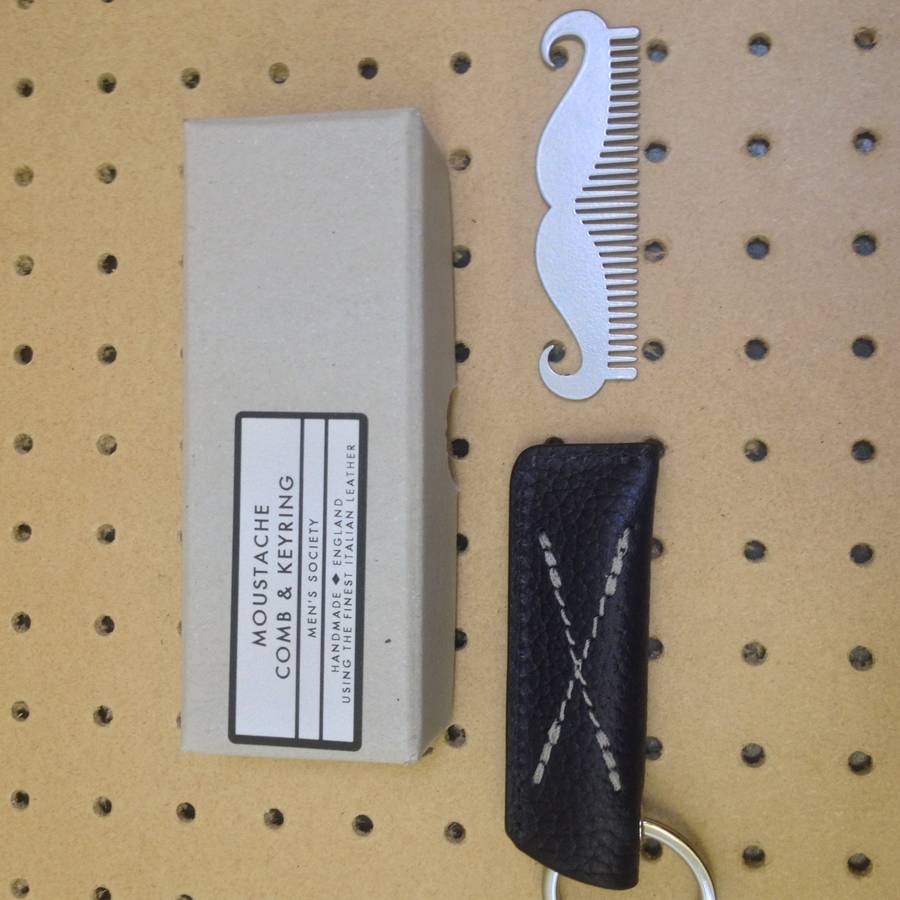 moustache comb keyring in leather case by men's society