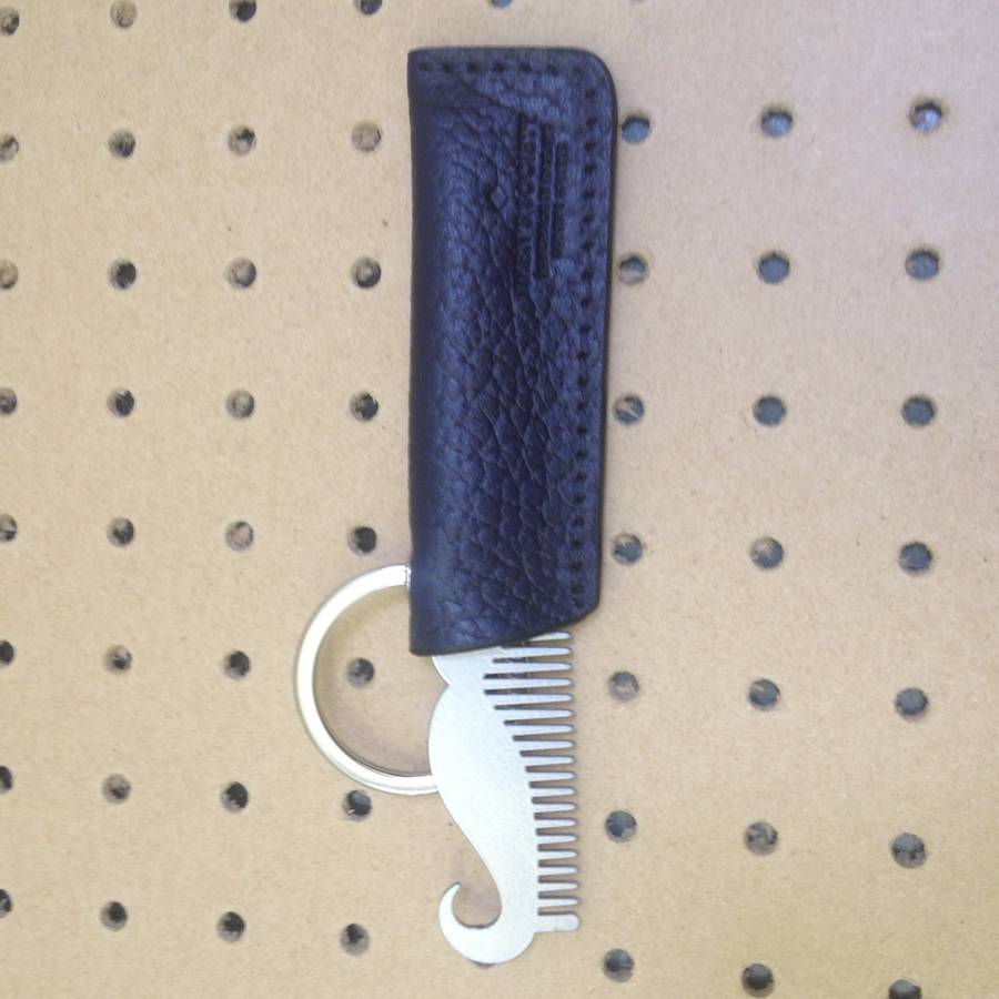 moustache comb keyring in leather case by men's society