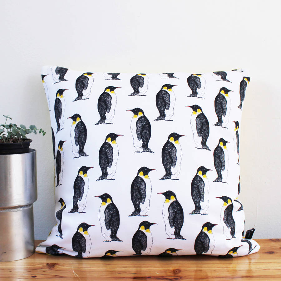 monochrome handmade penguin cushion by martha and hepsie
