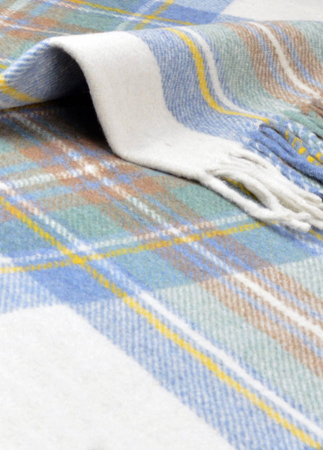 classic wool knee blanket in stewart muted blue tartan by the tartan