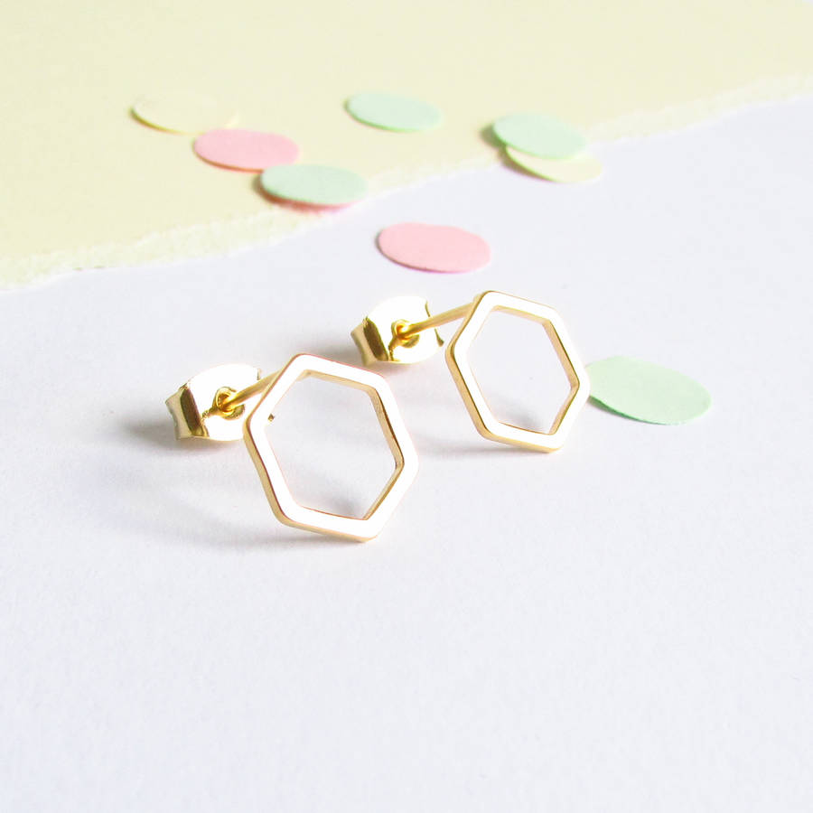 hexagon gold stud earrings by evy designs