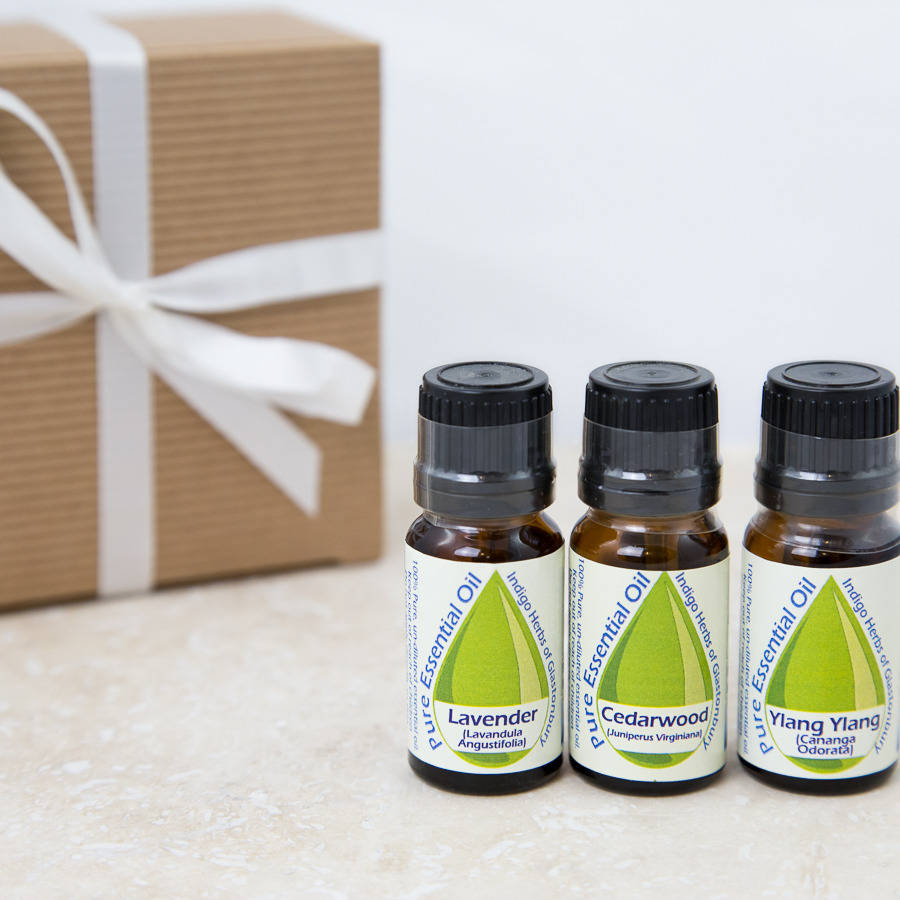bath tub essential oil trio by indigo herbs, glastonbury