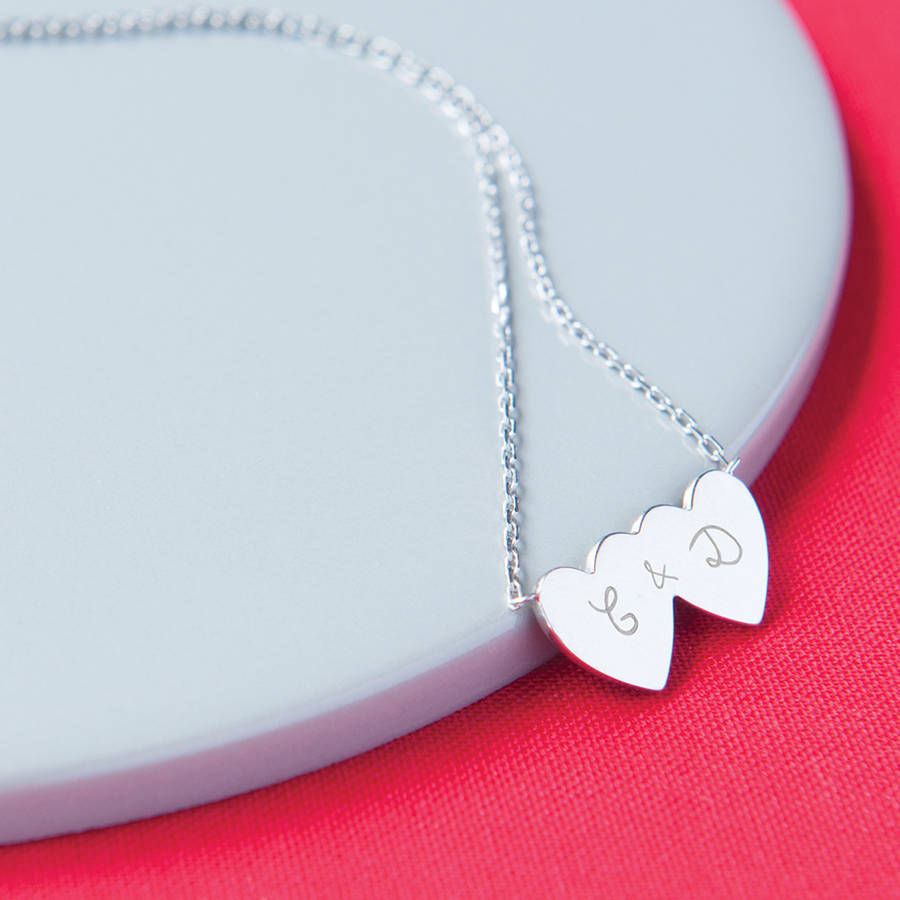 personalised double heart chain necklace by merci maman