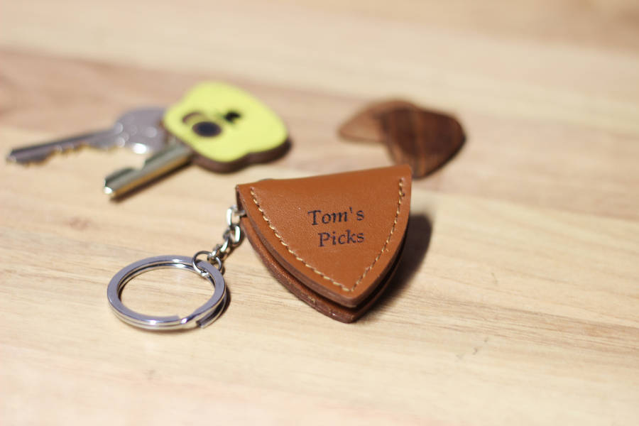 personalised leather rock guitar pick holder by beecycle