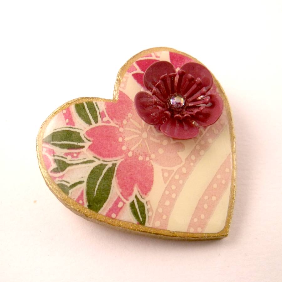 Sakura Blossom Washi Paper Heart Brooch By Matin Lapin