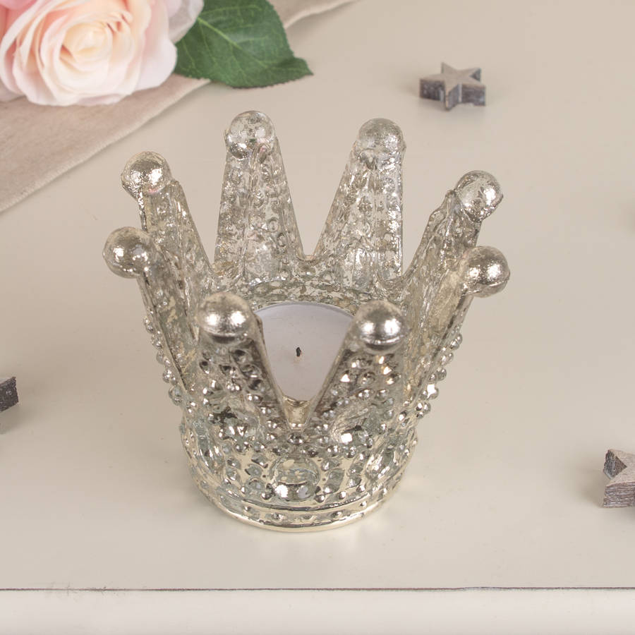 tempered glass platinum sheen crown tea light holder by dibor